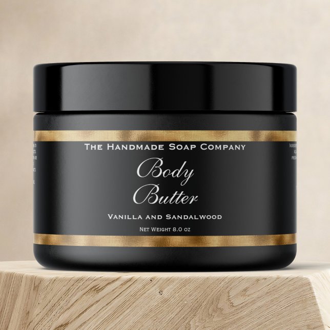 Cosmetics Jar Label - Black and Faux Woven Gold (Creator Uploaded)