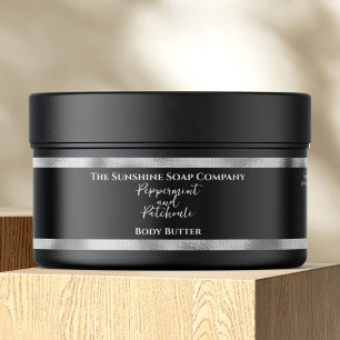 Cosmetics Jar Label - Black and Silver Foil