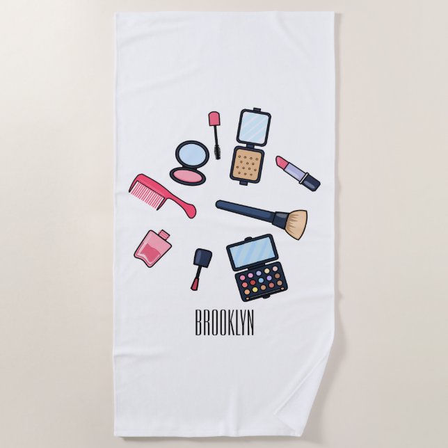 Cosmetics / make-up cartoon illustration beach towel (Front)