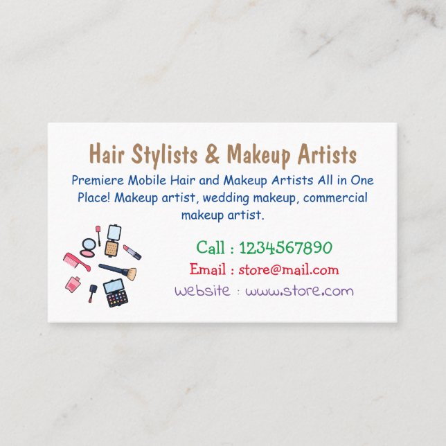 Cosmetics / make-up cartoon illustration business card (Front)