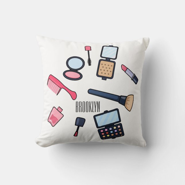 Cosmetics / make-up cartoon illustration cushion (Front)
