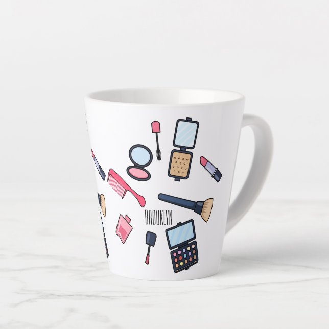Cosmetics / make-up cartoon illustration latte mug (Right Angle)