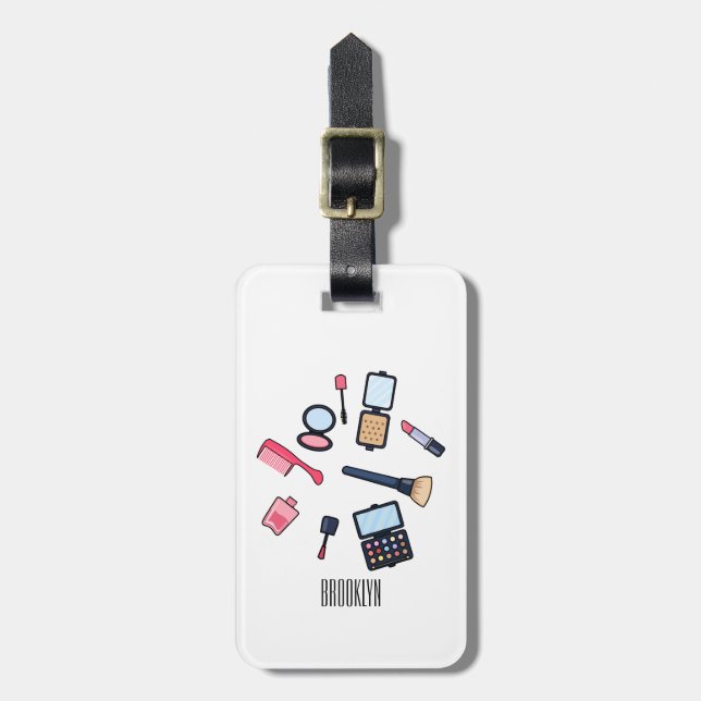Cosmetics / make-up cartoon illustration luggage tag (Front Vertical)