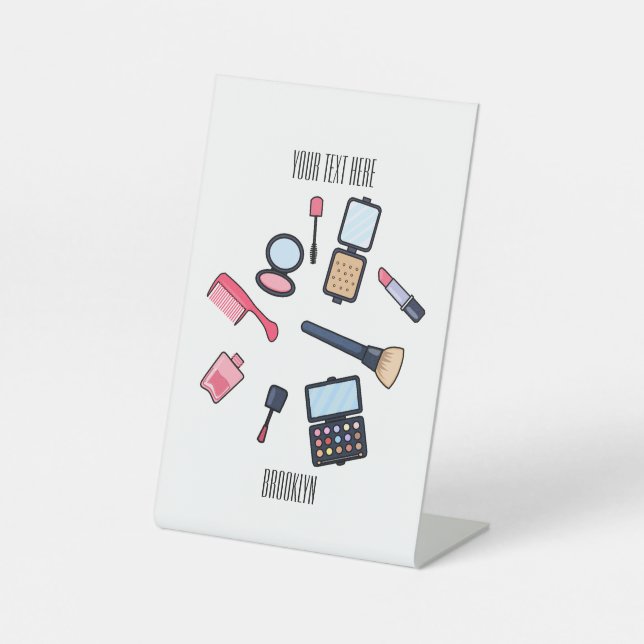 Cosmetics / make-up cartoon illustration pedestal sign (Front)