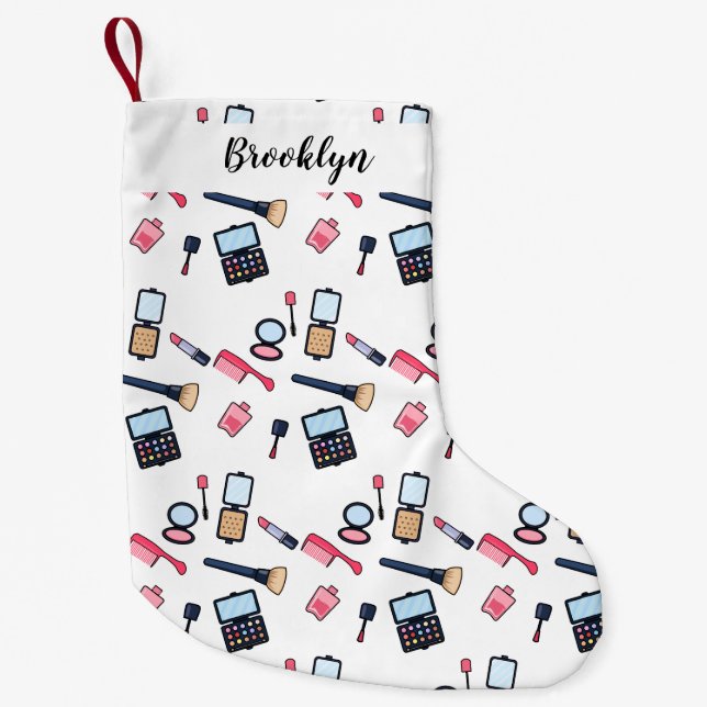 Cosmetics / make-up cartoon illustration small christmas stocking (Front)