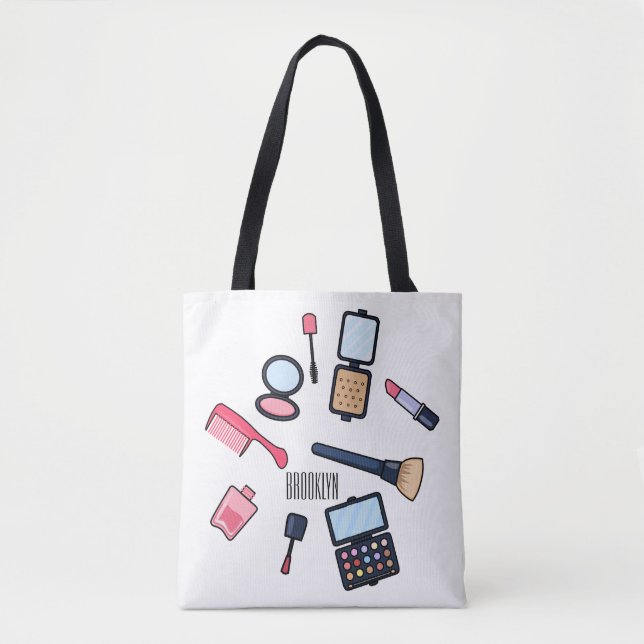 Cosmetics / make-up cartoon illustration tote bag (Front)