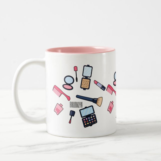 Cosmetics / make-up cartoon illustration Two-Tone coffee mug (Left)