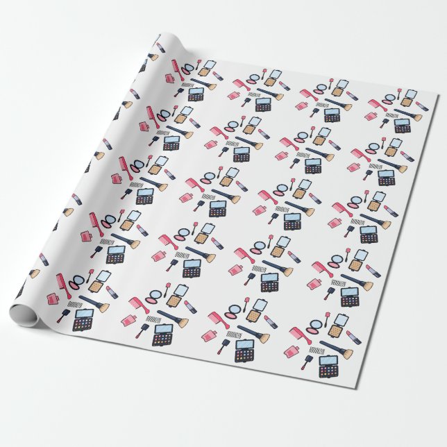 Cosmetics / make-up cartoon illustration wrapping paper (Unrolled)