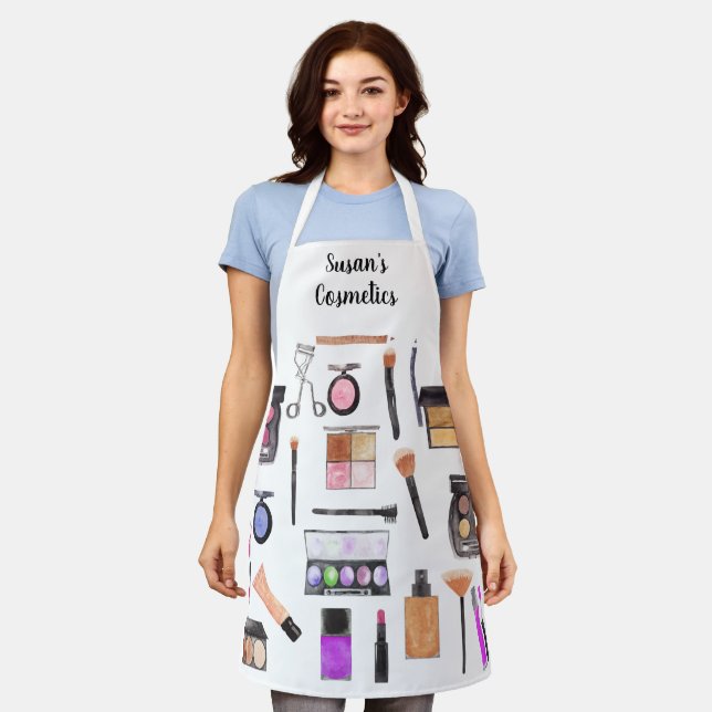 Cosmetics Make Up Name Watercolor Personalised Apron (Worn)
