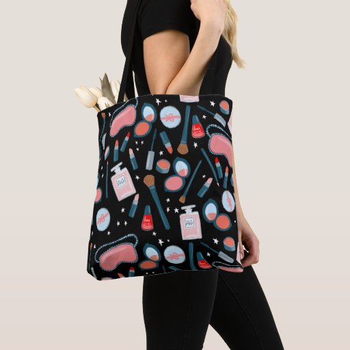 Image of Cosmetics makeup pattern black Tote Bag