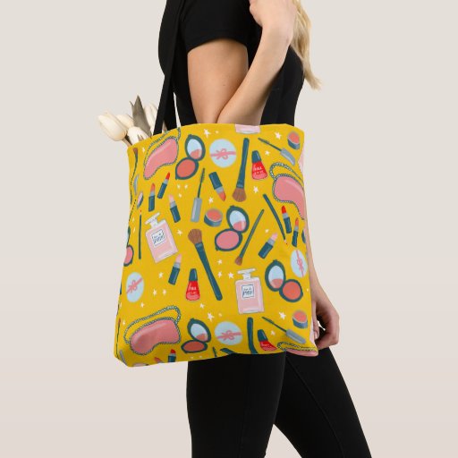 Image of Cosmetics makeup pattern yellow Tote Bag