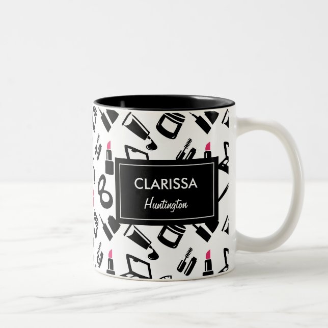 Cosmetics Pattern Custom Name Two-Tone Coffee Mug (Right)