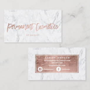 Cosmetics rose gold typography white marble business card