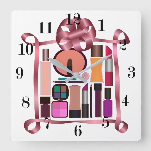 Cosmetics set square wall clock (Front)