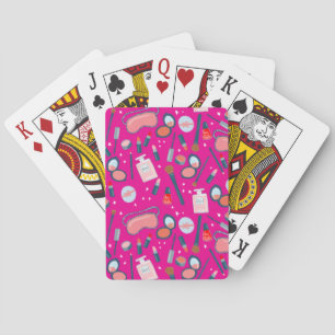 Cosmetics Vintage Beauty Pattern Makeup Hot Pink Playing Cards