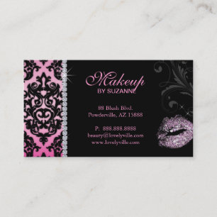 Cosmetologist Business Card Damask Glitter Pink