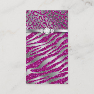 Cosmetologist Business Card Glitter Zebra Pink