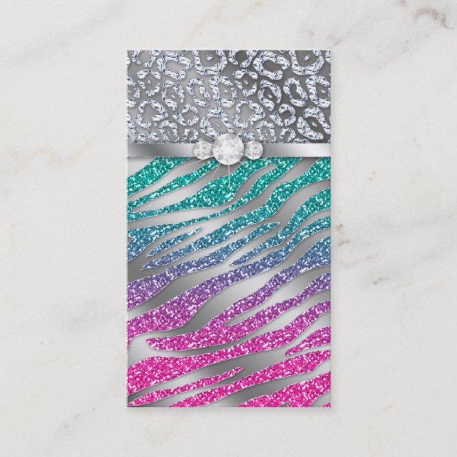 Cosmetologist Business Card Glitter Zebra Pink S (Front)