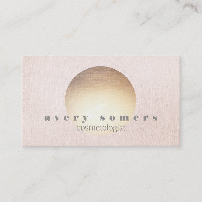 Cosmetologist Gold Zen Circle Pink Linen Look Business Card (Front)