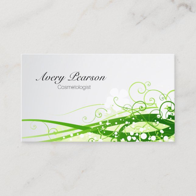 Cosmetologist Green Floral Vines and Leaves Business Card (Front)