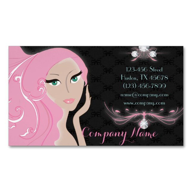 Cosmetologist makeup artist Salon hair stylist Magnetic Business Card (Front)