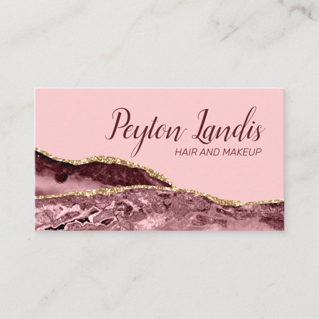 Cosmetologist Marble Burgundy Pink Gold Glitter Business Card (Front)