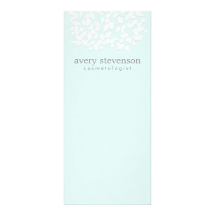 Cosmetologist Pretty White Leaves Light Aqua Blue Rack Card