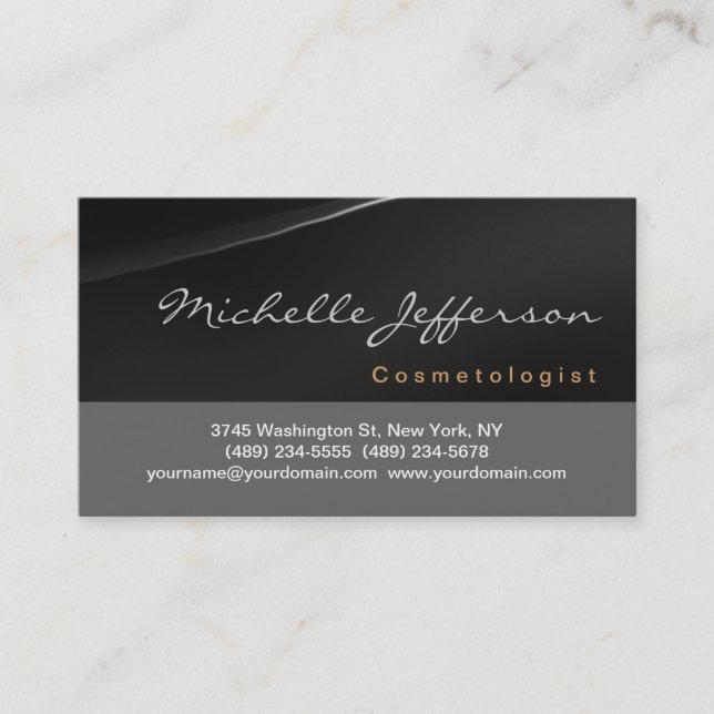 Cosmetologist Script Grey Black Business Card (Front)