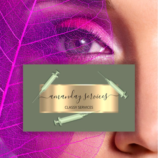 Cosmetologist Syringe Botox B12 QRCode Green Business Card (Cosmetologist Syringe Botox B12 QRCode Green Business Card)