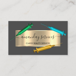 Cosmetologist Syringe Botox B12 QRCode Grey Blue Business Card