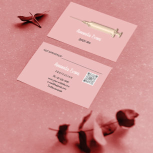 Cosmetologist Syringe Botox Injections Rose Pink Appointment Card
