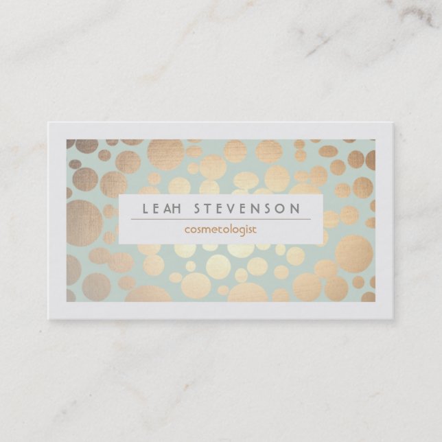 Cosmetology Beauty Turquoise Gold Leaf  Look Business Card (Front)