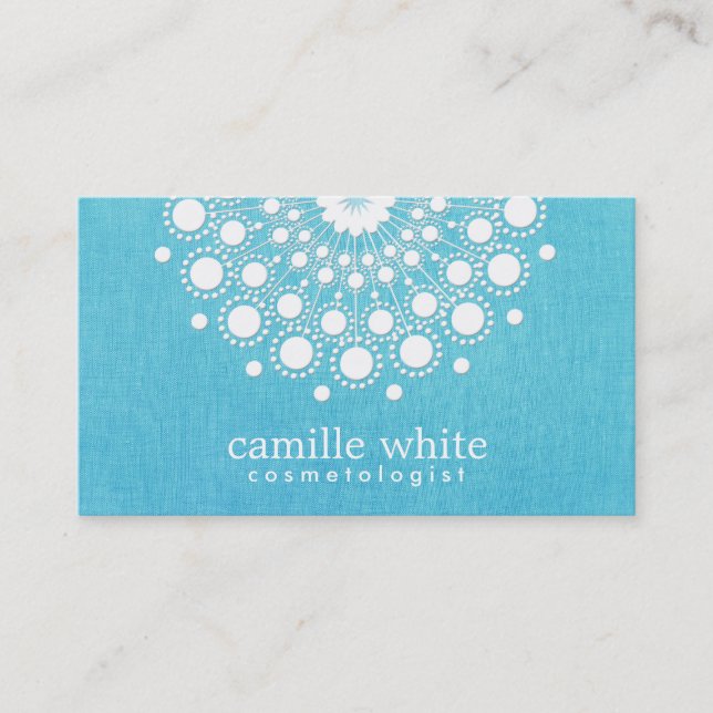 Cosmetology Elegant Circle Motif Turquoise Blue Business Card (Front)