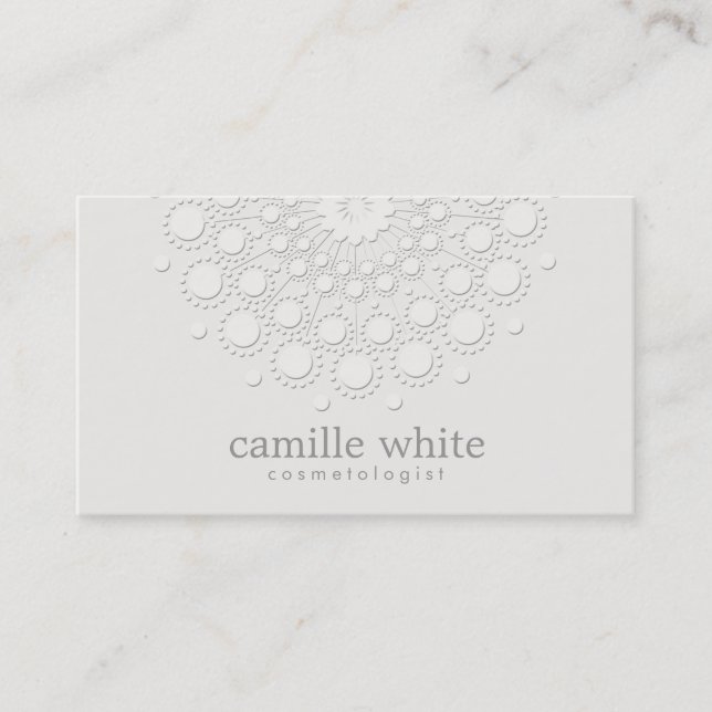 Cosmetology Elegant Rosette Monochromatic White Business Card (Front)