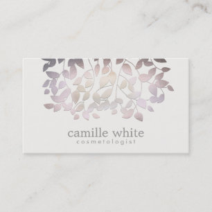Cosmetology Faux Purple Foil Leaves Linen Look Business Card