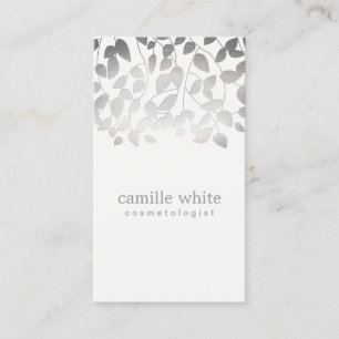 Cosmetology FAUX Silver Leaves Spa and Beauty Business Card