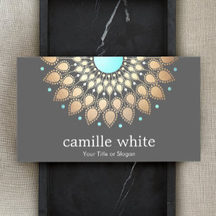 Cosmetology Gold Ornate Motif Grey Business Card
