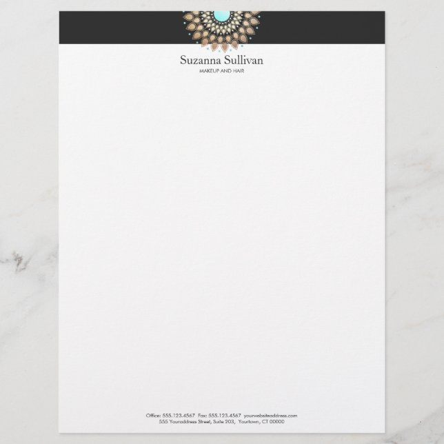 Cosmetology Logo Holistic Salon and Spa Black Custom Letterhead (Front)