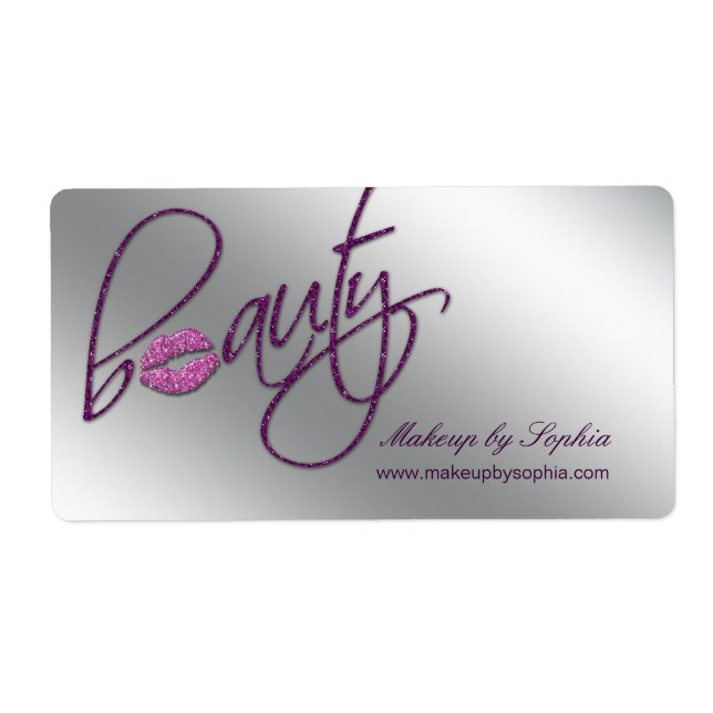 Cosmetology Makeup Address Label Pink Glitter Lips (Front)