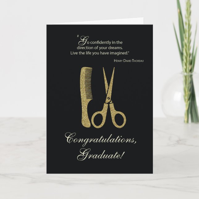 Cosmetology School Graduation Congratulations Gold Card (Front)