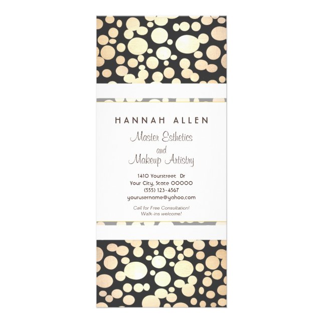 Cosmetology Spa Gold Circles Black Rack Card (Front)