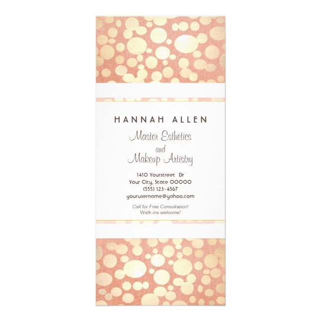 Cosmetology Spa Gold Circles Linen Look Rack Card (Front)