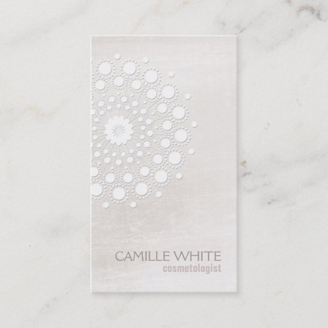 Cosmetology White Rosette Natural and Organic Spa Business Card (Front)