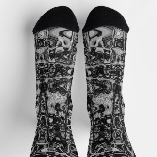 Cosmic Abstract Black and White Retro Ripples Socks