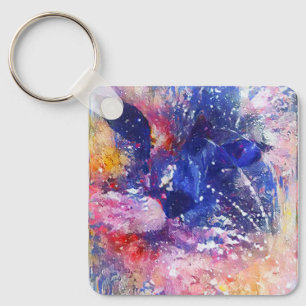 Cosmic Abstract Cat Dreamscape Key Ring
