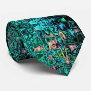 Cosmic Abstract Green and Black Retro Ripples Tie