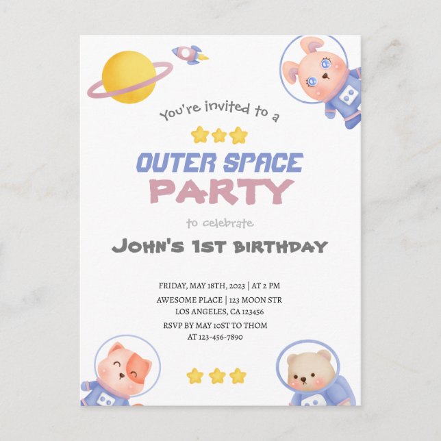 Cosmic Adventure: Outer Space Party Postcard (Front)