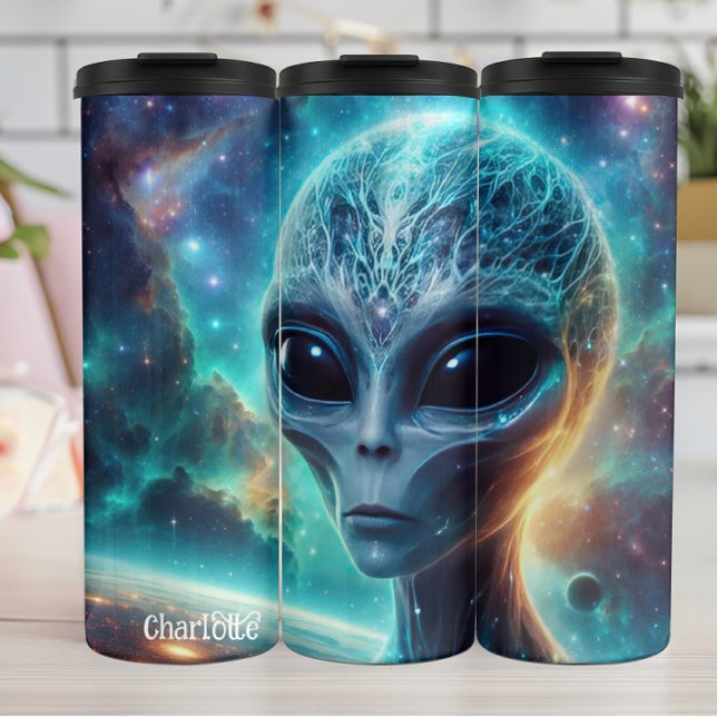 Cosmic Alien: Serene, Galactic Wisdom Thermal Tumbler (Creator Uploaded)