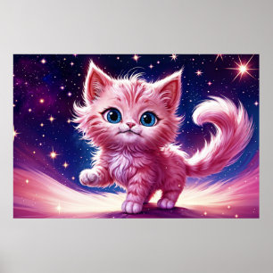 Cosmic animal pink cat feline modern style poster