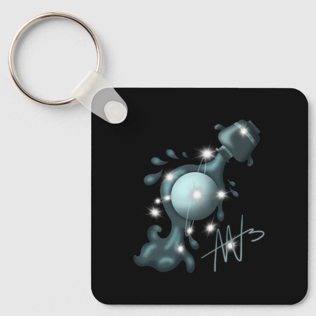 Cosmic Aquarius Uranus Zodiac Metal Key Ring (Front)